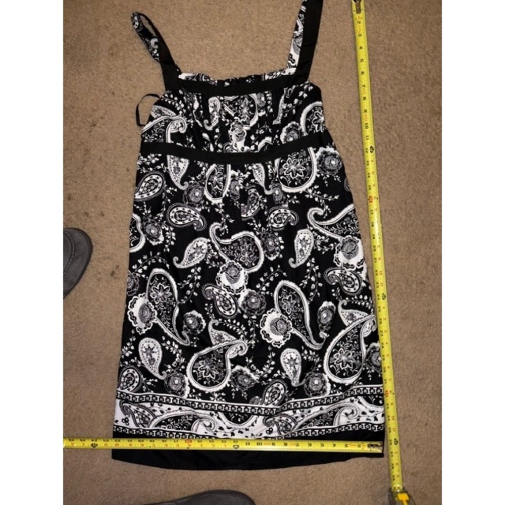 Ann Taylor LOFT Black White Paisley Empire Sleeveless Sheath Dress Size 8 T22-24